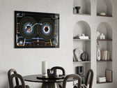 Cosmic Cassette Neon Rings Glass Wall Art