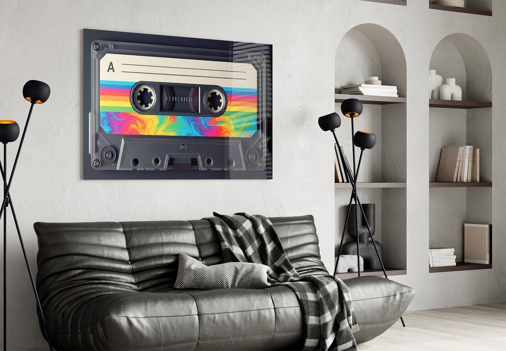 Rainbow Swirl Cassette Side A Glass Wall Art