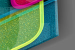 Neon Outlined Squares Abstract Glass Wall Art