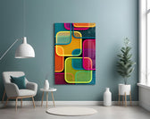 Neon Outlined Squares Abstract Glass Wall Art