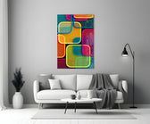 Neon Outlined Squares Abstract Glass Wall Art