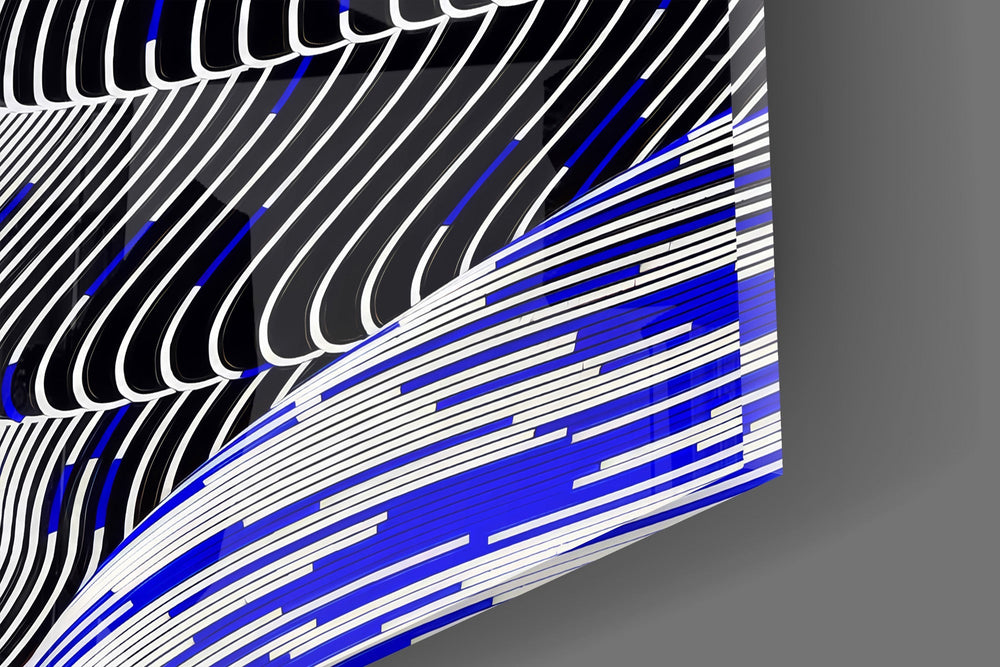 Indigo Line Waves Op Art Glass Wall Art