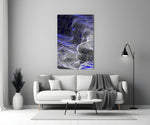 Indigo Line Waves Op Art Glass Wall Art