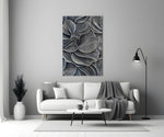 Silver Petal Layers Monochrome Glass Wall Art