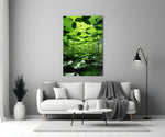 Under the Lotus Leaves Green Glass Wall Art