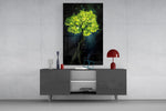 Glowing Golden Tree at Night Glass Wall Art