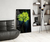 Glowing Golden Tree at Night Glass Wall Art