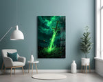 Glowing Emerald Sword Fantasy Glass Wall Art