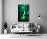 Glowing Emerald Sword Fantasy Glass Wall Art