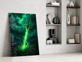 Glowing Emerald Sword Fantasy Glass Wall Art