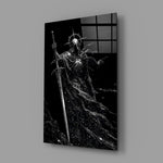 Cosmic Knight Silhouette Monochrome Glass Wall Art