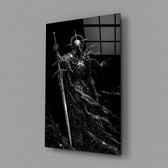 Cosmic Knight Silhouette Monochrome Glass Wall Art