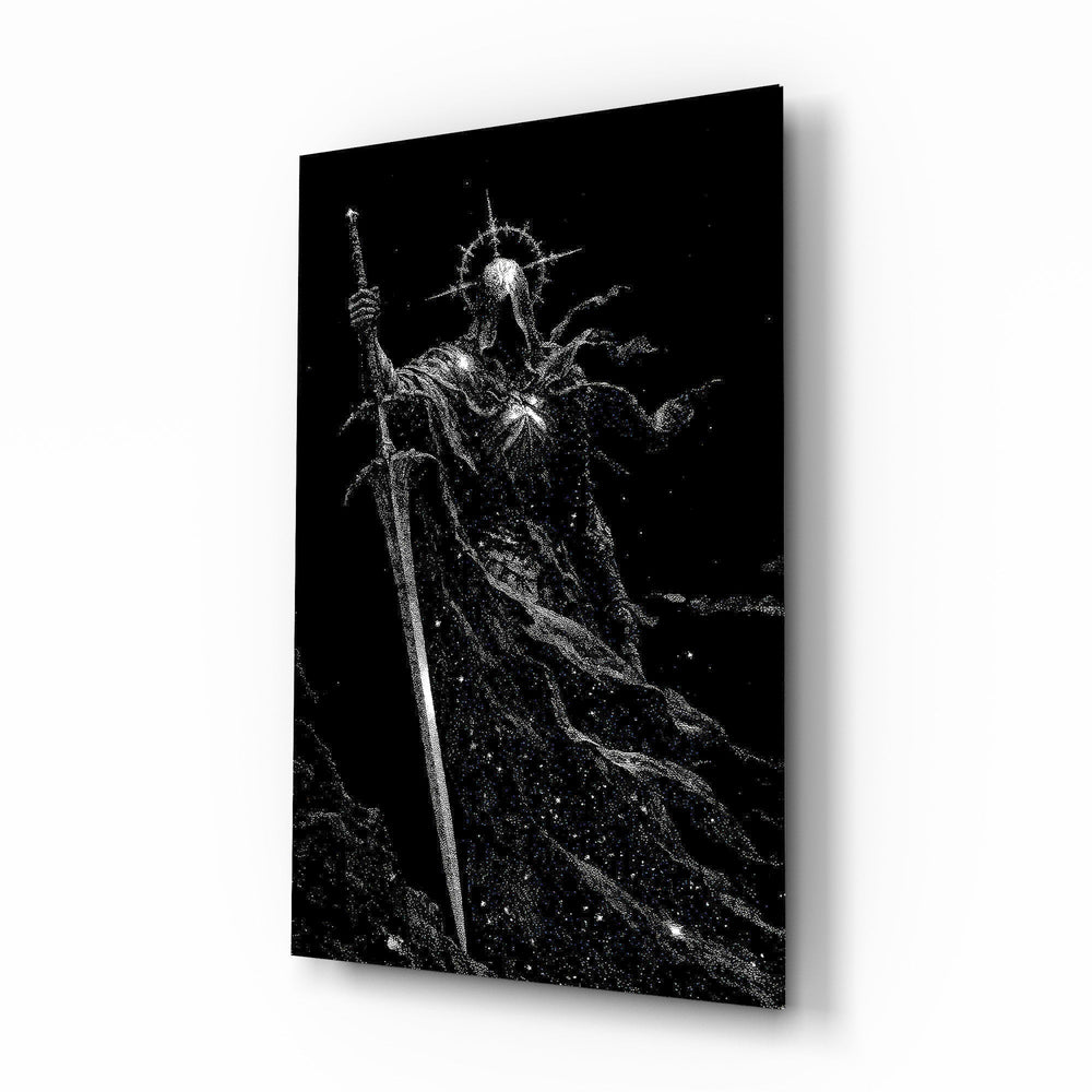 Cosmic Knight Silhouette Monochrome Glass Wall Art