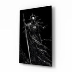 Cosmic Knight Silhouette Monochrome Glass Wall Art