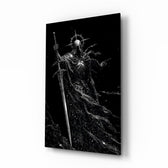 Cosmic Knight Silhouette Monochrome Glass Wall Art