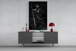 Cosmic Knight Silhouette Monochrome Glass Wall Art