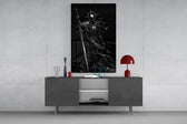 Cosmic Knight Silhouette Monochrome Glass Wall Art