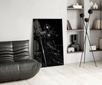 Cosmic Knight Silhouette Monochrome Glass Wall Art
