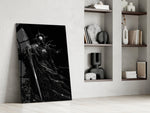 Cosmic Knight Silhouette Monochrome Glass Wall Art