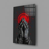 Praying Hands Red Mandala Glass Wall Art