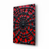 Black Spider Web on Red Gothic Glass Wall Art
