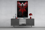 Red and White Eagle Wings Abstract Glass Wall Art
