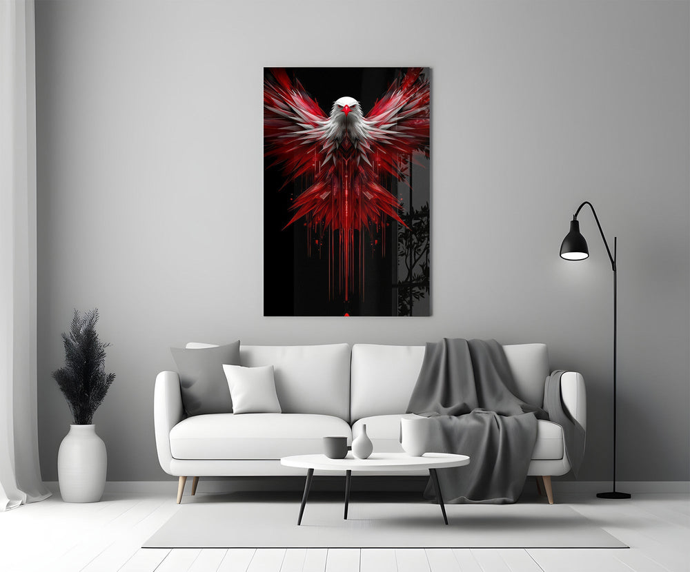 Red and White Eagle Wings Abstract Glass Wall Art