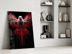 Red and White Eagle Wings Abstract Glass Wall Art