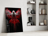 Red and White Eagle Wings Abstract Glass Wall Art