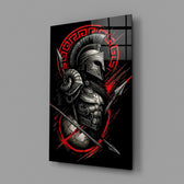 Spartan Warrior with Spears Red Greek Key Glass Wall Art