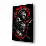 Spartan Warrior with Spears Red Greek Key Glass Wall Art