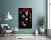 Spartan Warrior with Spears Red Greek Key Glass Wall Art