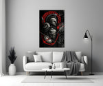 Spartan Warrior with Spears Red Greek Key Glass Wall Art