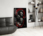Spartan Warrior with Spears Red Greek Key Glass Wall Art