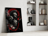 Spartan Warrior with Spears Red Greek Key Glass Wall Art