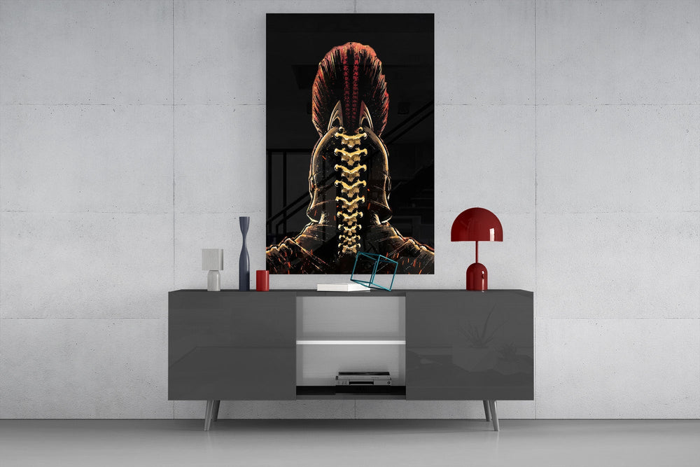 Spartan Helmet Spine Crest Dark Glass Wall Art