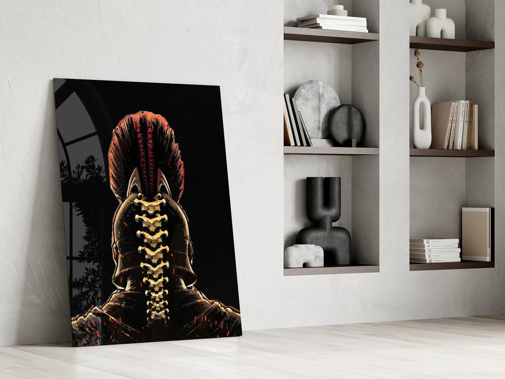 Spartan Helmet Spine Crest Dark Glass Wall Art