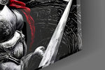 Spartan Warrior Red Cloak Silver Armour Glass Wall Art