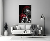 Spartan Warrior Red Cloak Silver Armour Glass Wall Art