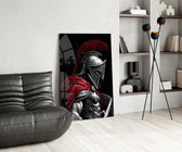 Spartan Warrior Red Cloak Silver Armour Glass Wall Art