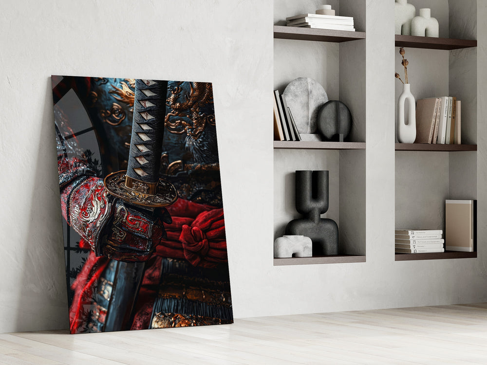 Samurai Katana Hilt and Armour Detail Glass Wall Art