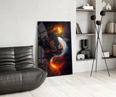 Fire and Silver Koi Yin Yang Glass Wall Art