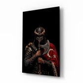 Turkic Warrior with Axe and Flag Glass Wall Art