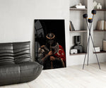 Turkic Warrior with Axe and Flag Glass Wall Art