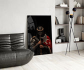 Turkic Warrior with Axe and Flag Glass Wall Art