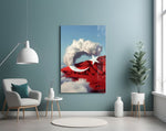 Cloud Crescent and Red Mountain Flag Surreal Glass Wall Art