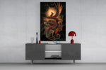 Rising Phoenix with Golden Moon Glass Wall Art