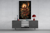 Rising Phoenix with Golden Moon Glass Wall Art
