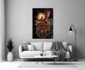 Rising Phoenix with Golden Moon Glass Wall Art