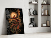 Rising Phoenix with Golden Moon Glass Wall Art